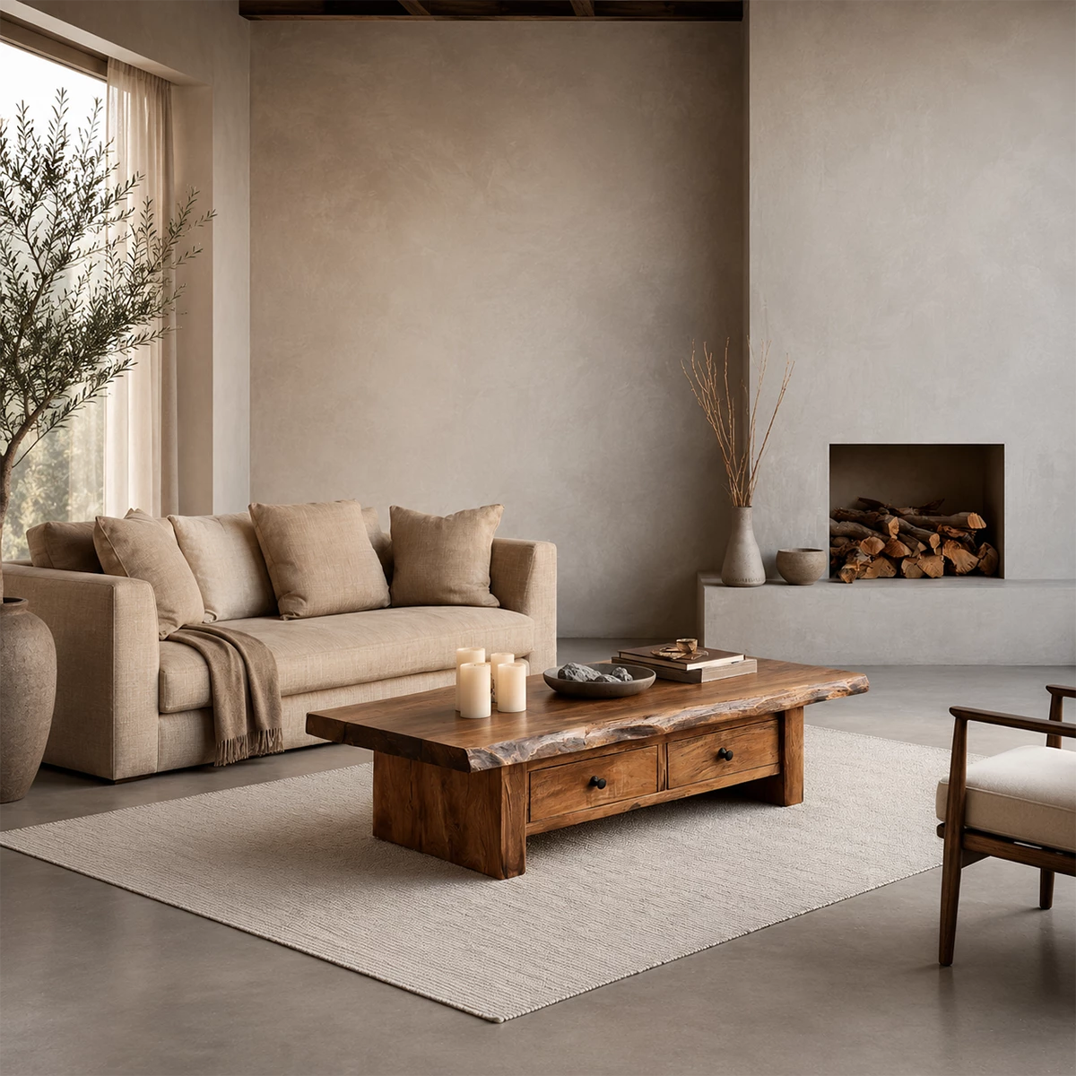 Rustic Solid Wood Coffee Table With Live Edge Top And Double Storage Drawers For Modern Living Room - Livewoodcraft - 8