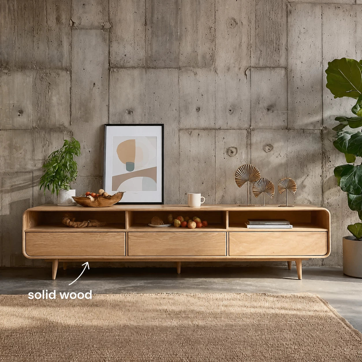 Scandinavian Natural Solid Wood TV Stand with Open Shelf Storage - Livewoodcraft - 2