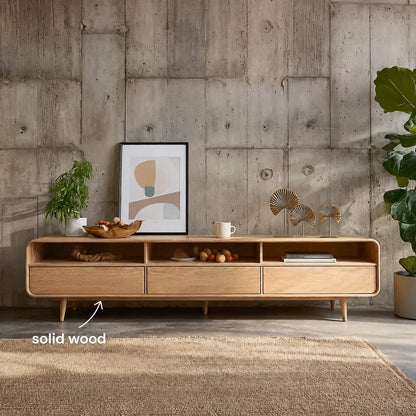 Scandinavian Natural Solid Wood TV Stand with Open Shelf Storage - Livewoodcraft - 2