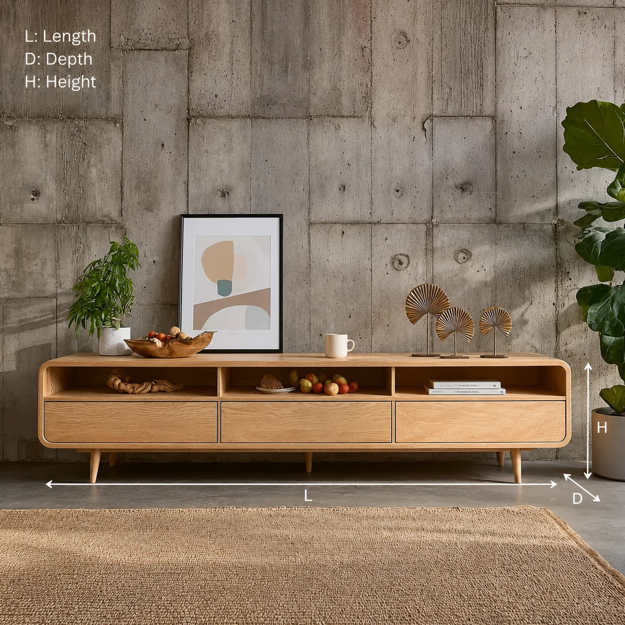 Scandinavian Natural Solid Wood TV Stand with Open Shelf Storage - Livewoodcraft - 3
