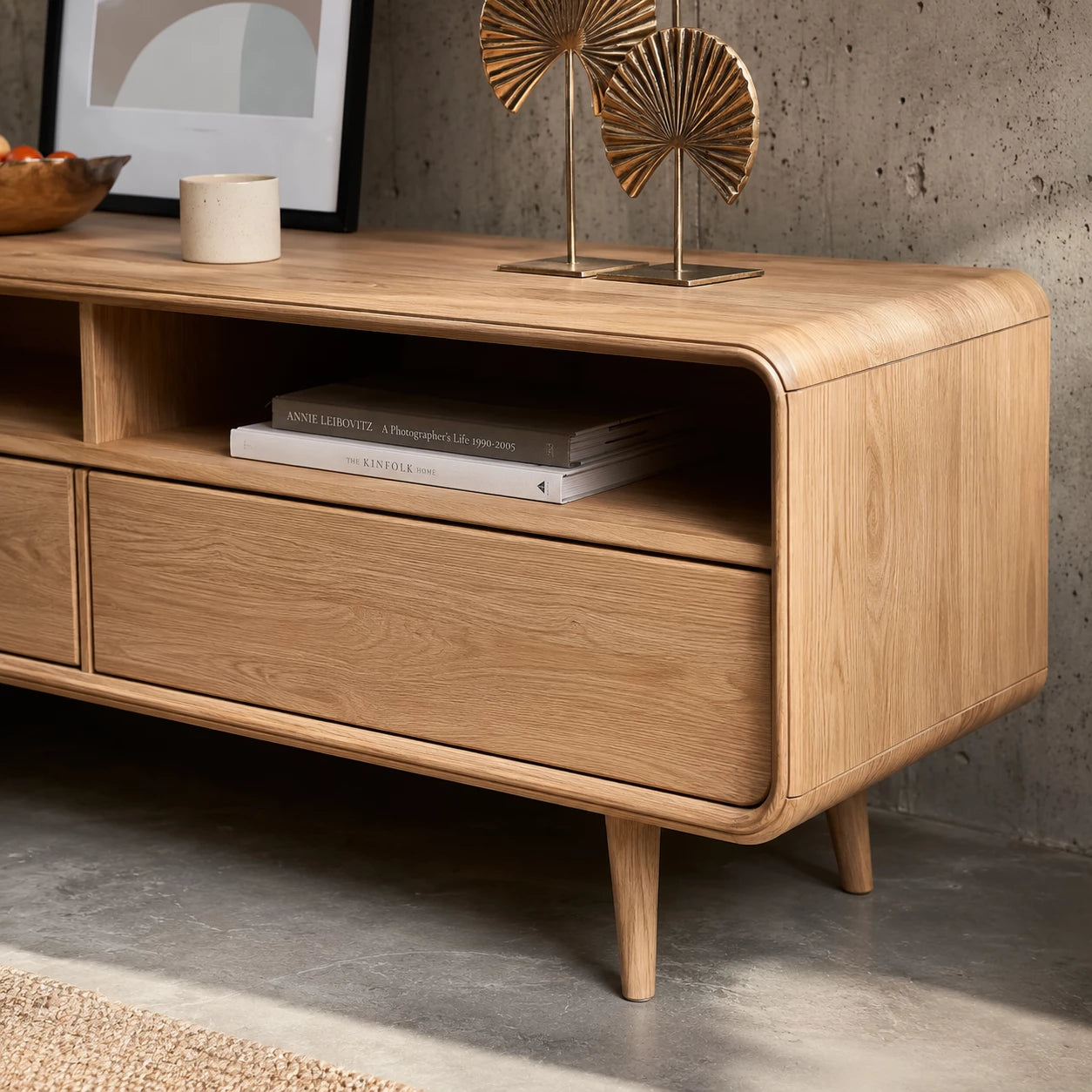 Scandinavian Natural Solid Wood TV Stand with Open Shelf Storage - Livewoodcraft - 4
