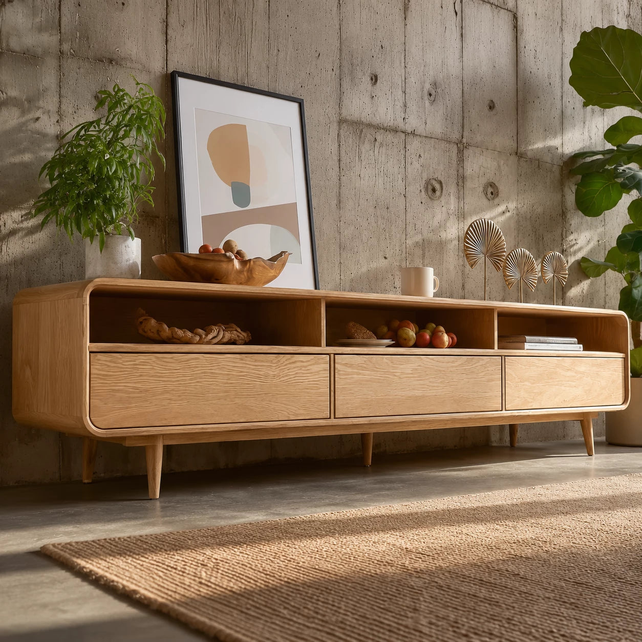Scandinavian Natural Solid Wood TV Stand with Open Shelf Storage - Livewoodcraft - 5