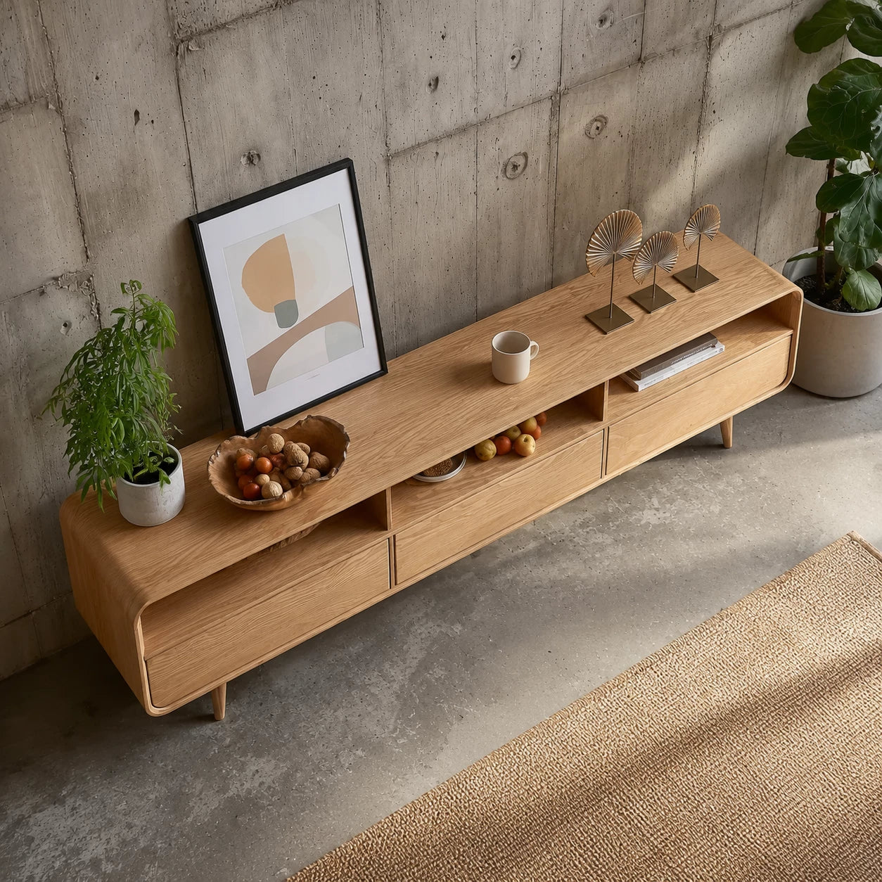 Scandinavian Natural Solid Wood TV Stand with Open Shelf Storage - Livewoodcraft - 6