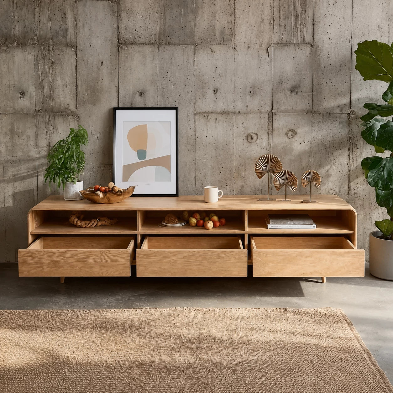 Scandinavian Natural Solid Wood TV Stand with Open Shelf Storage - Livewoodcraft - 7