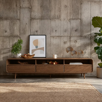 Scandinavian Natural Solid Wood TV Stand with Open Shelf Storage - Livewoodcraft - 9