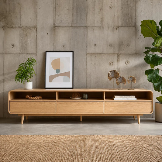 Scandinavian Natural Solid Wood TV Stand with Open Shelf Storage - Livewoodcraft