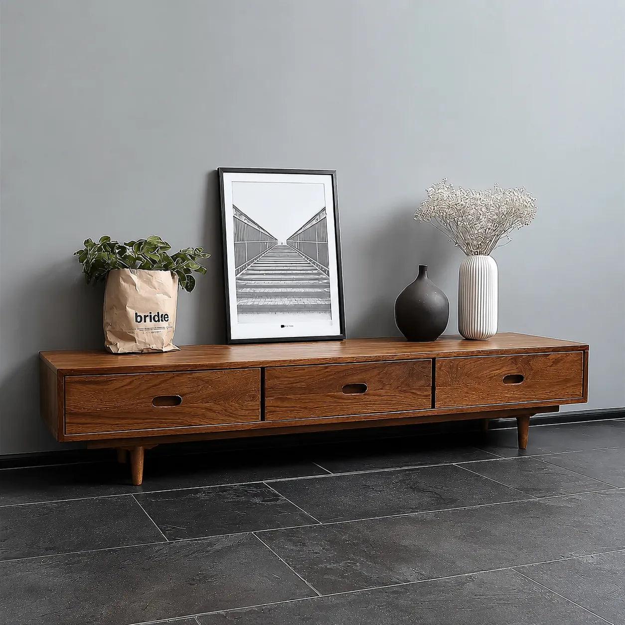 Scandinavian Natural Solid Wood TV Stand with Three Drawer Storage - Livewoodcraft - 10
