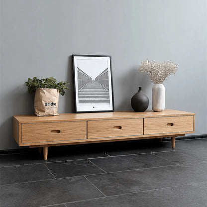 Scandinavian Natural Solid Wood TV Stand with Three Drawer Storage - Livewoodcraft - 11