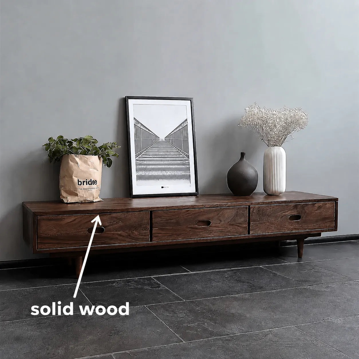 Scandinavian Natural Solid Wood TV Stand with Three Drawer Storage - Livewoodcraft - 2