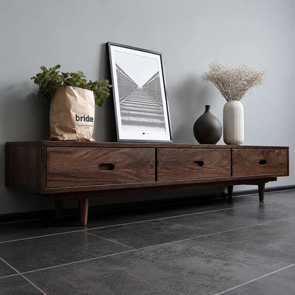 Scandinavian Natural Solid Wood TV Stand with Three Drawer Storage - Livewoodcraft - 5