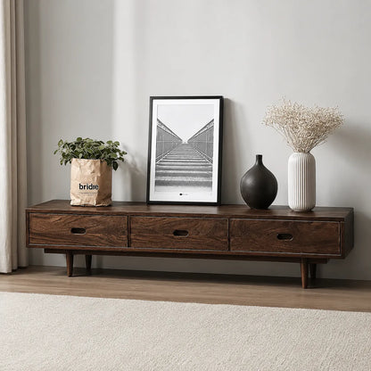 Scandinavian Natural Solid Wood TV Stand with Three Drawer Storage - Livewoodcraft - 6