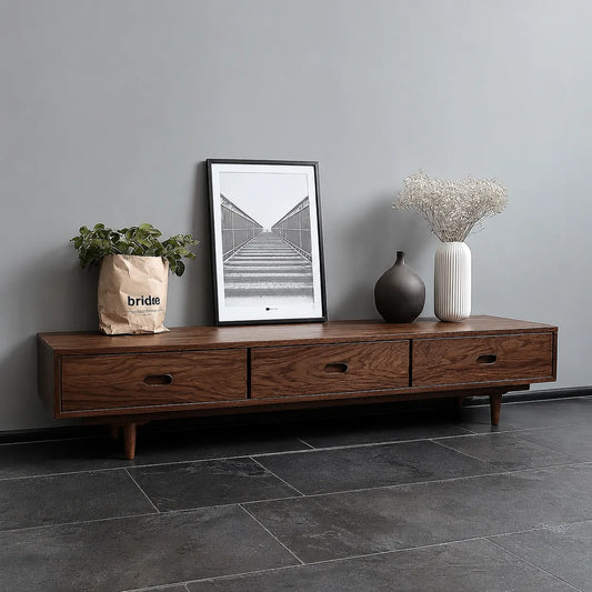 Scandinavian Natural Solid Wood TV Stand with Three Drawer Storage - Livewoodcraft
