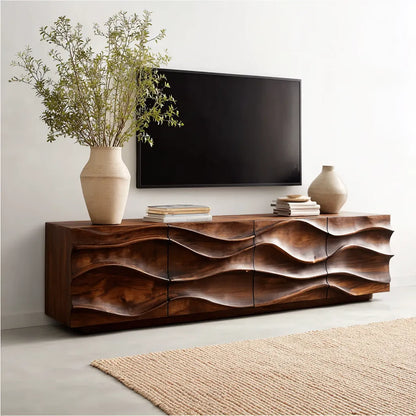 Sculpted Wave Natural Solid Wood TV Stand with Eight Drawer Storage - Livewoodcraft - 10