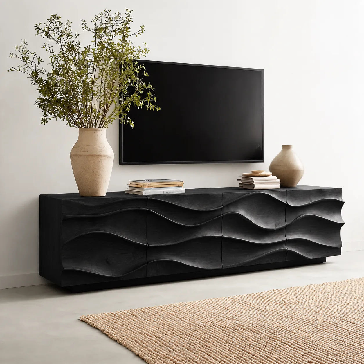 Sculpted Wave Natural Solid Wood TV Stand with Eight Drawer Storage - Livewoodcraft - 11