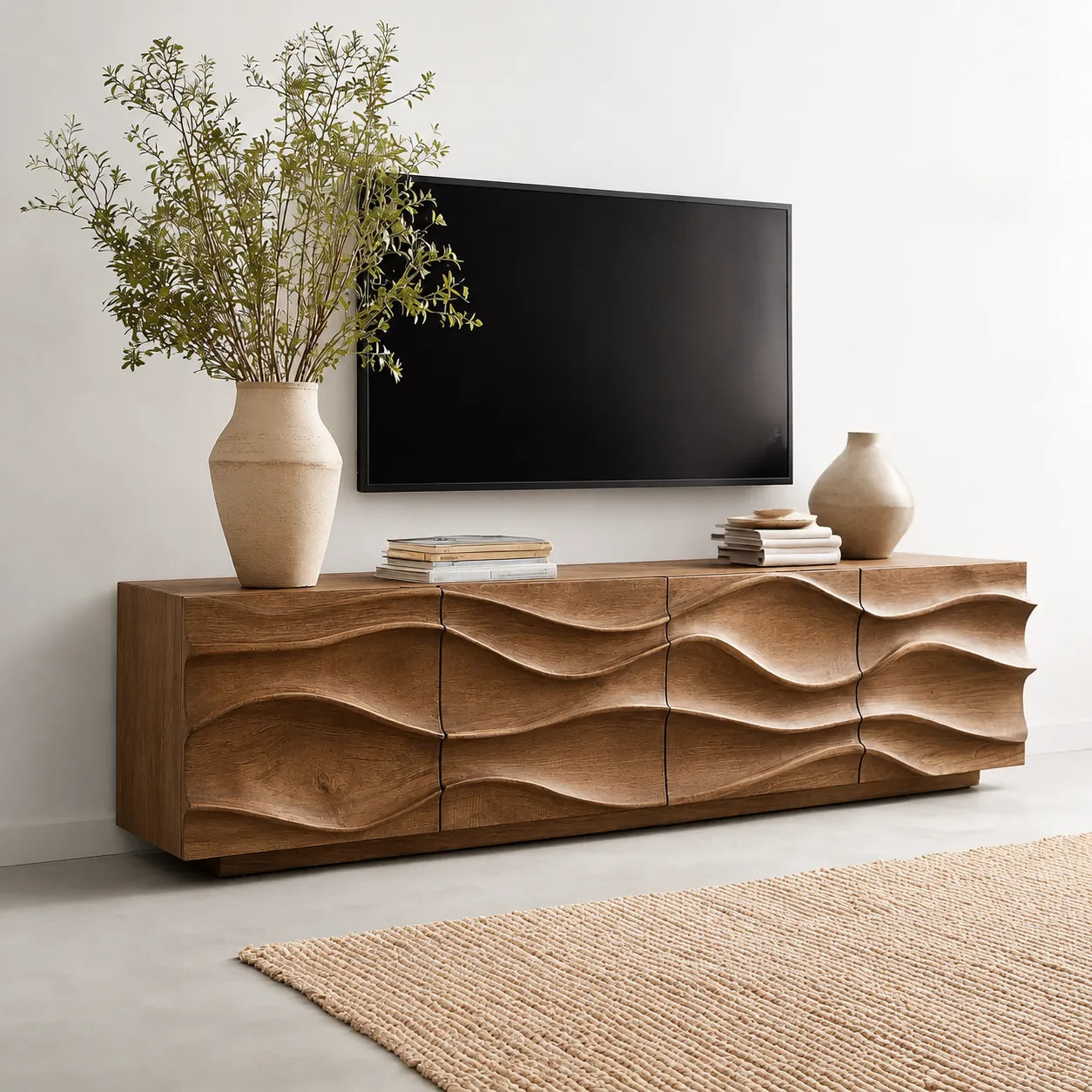 Sculpted Wave Natural Solid Wood TV Stand with Eight Drawer Storage - Livewoodcraft - 12