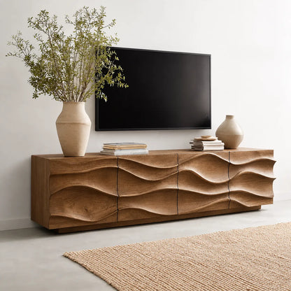 Sculpted Wave Natural Solid Wood TV Stand with Eight Drawer Storage - Livewoodcraft - 12