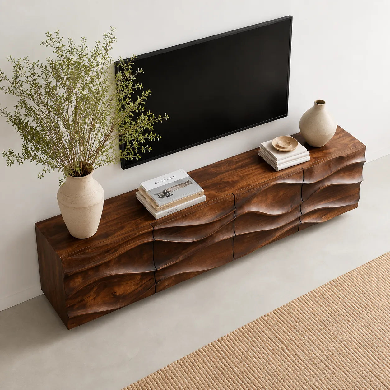 Sculpted Wave Natural Solid Wood TV Stand with Eight Drawer Storage - Livewoodcraft - 6