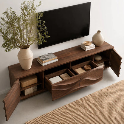 Sculpted Wave Natural Solid Wood TV Stand with Eight Drawer Storage - Livewoodcraft - 7
