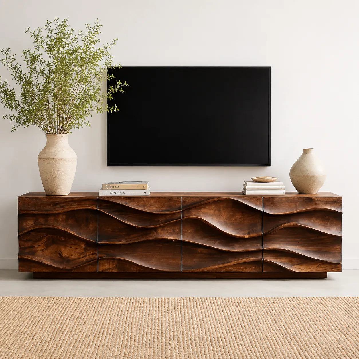 Sculpted Wave Natural Solid Wood TV Stand with Eight Drawer Storage - Livewoodcraft - 8