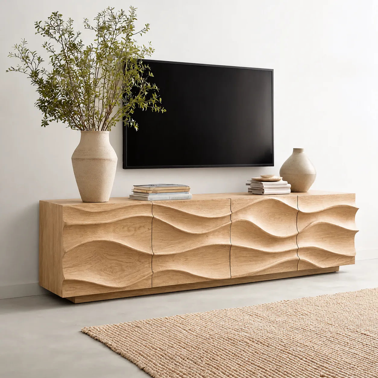Sculpted Wave Natural Solid Wood TV Stand with Eight Drawer Storage - Livewoodcraft - 9