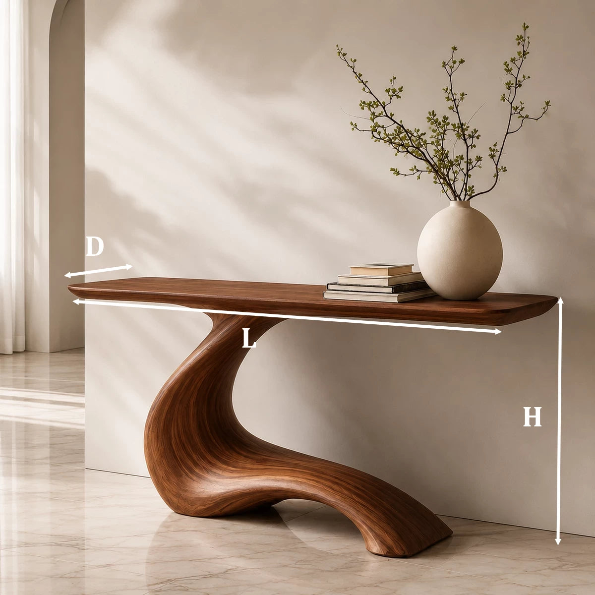 Sculptural Console Table with Flowing Pedestal Base in Natural Solid Wood - Livewoodcraft - 8