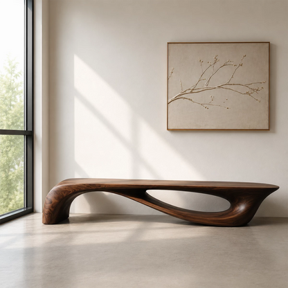 Sculptural Curved Wood Bench – Organic Natural Wood Bench for Modern Interior - Livewoodcraft - 11