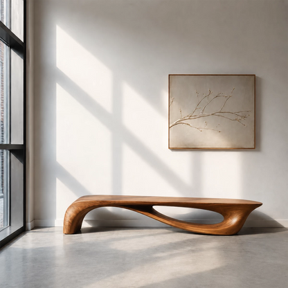 Sculptural Curved Wood Bench – Organic Natural Wood Bench for Modern Interior - Livewoodcraft - 2
