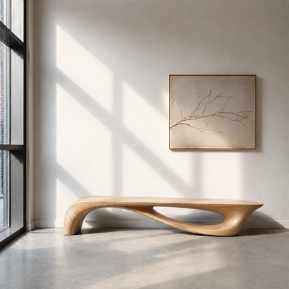 Sculptural Curved Wood Bench – Organic Natural Wood Bench for Modern Interior - Livewoodcraft - 4