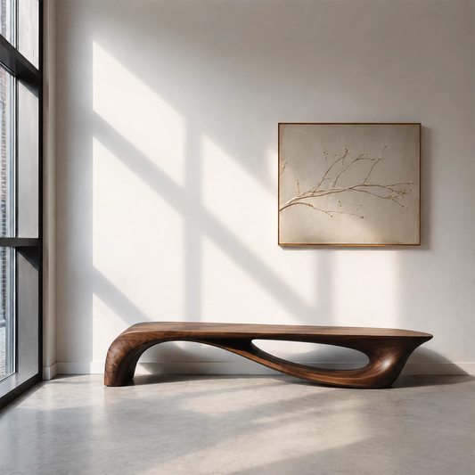 Sculptural Curved Wood Bench – Organic Natural Wood Bench for Modern Interior - Livewoodcraft
