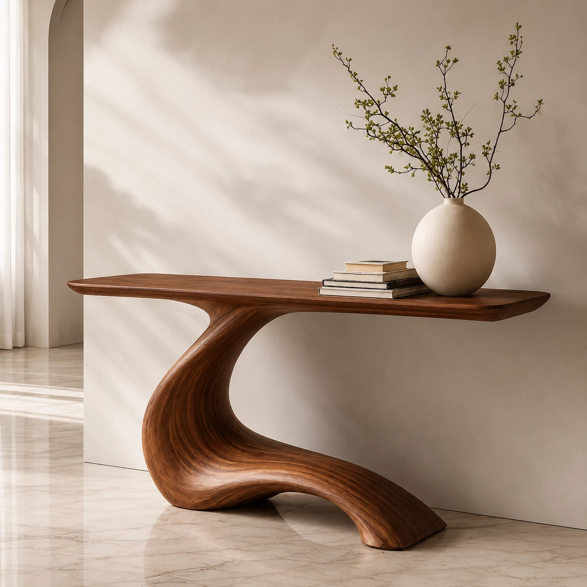 Sculptural Curved Wood Console Table – Organic Natural Wood Entryway Table for Modern Interior - Livewoodcraft - 2