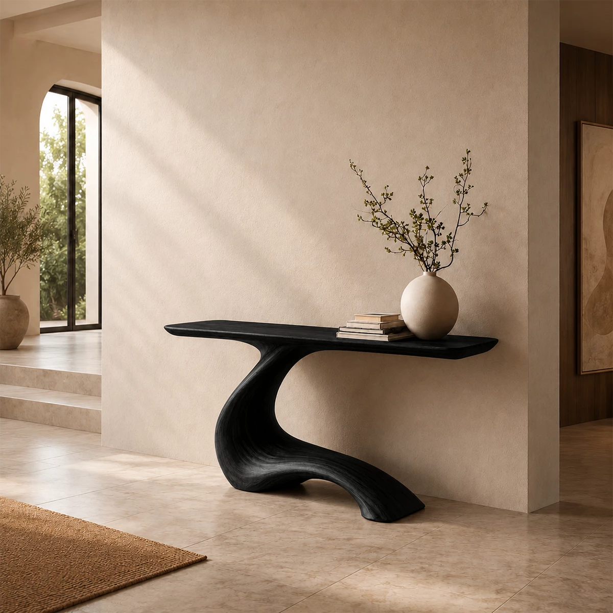 Sculptural Curved Wood Console Table – Organic Natural Wood Entryway Table for Modern Interior - Livewoodcraft - 3