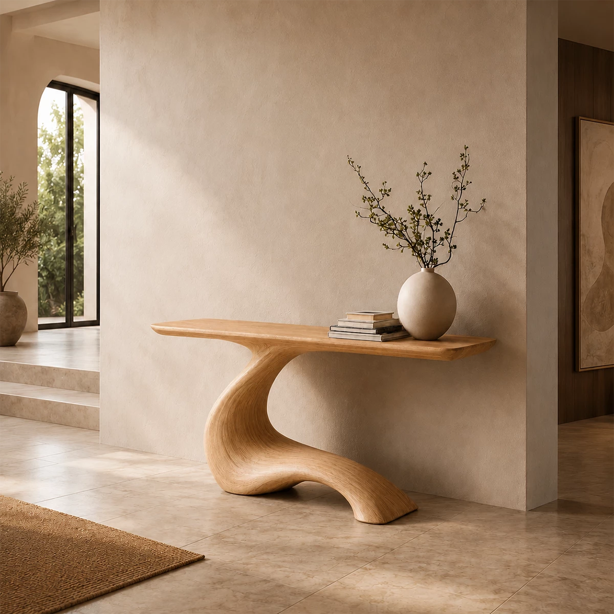 Sculptural Curved Wood Console Table – Organic Natural Wood Entryway Table for Modern Interior - Livewoodcraft - 4