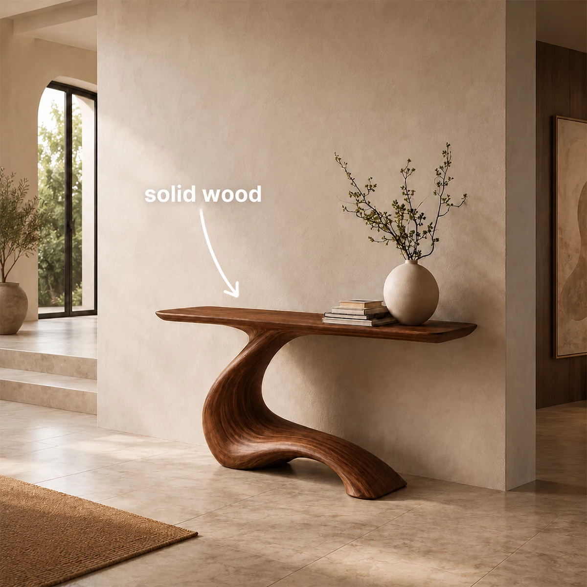 Sculptural Curved Wood Console Table – Organic Natural Wood Entryway Table for Modern Interior - Livewoodcraft - 6