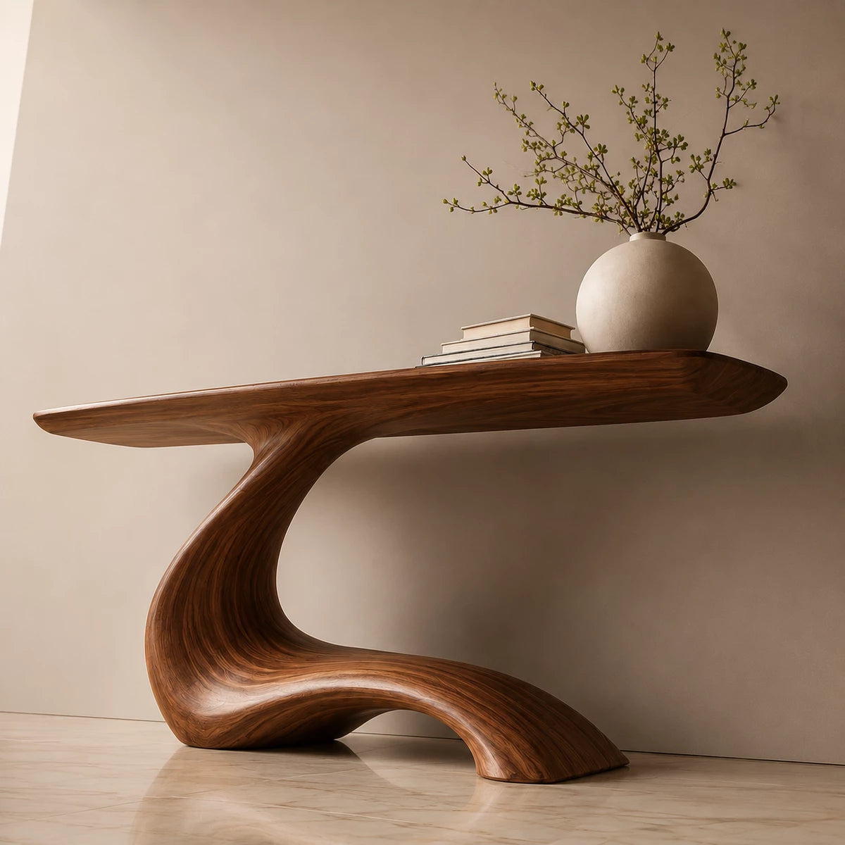 Sculptural Curved Wood Console Table – Organic Natural Wood Entryway Table for Modern Interior - Livewoodcraft - 8