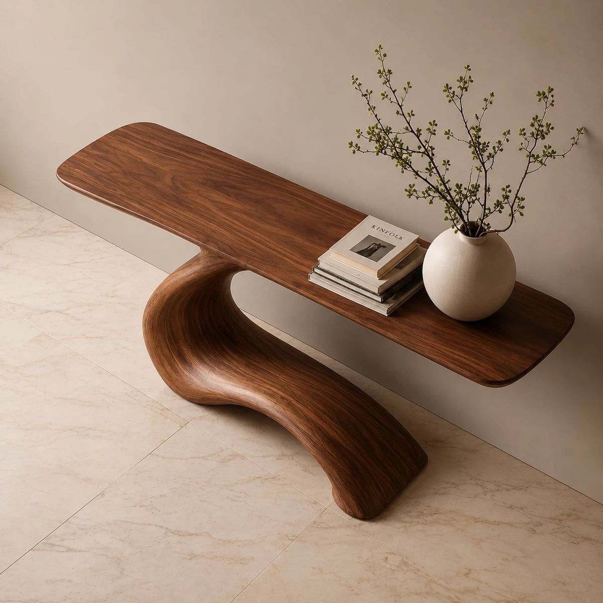 Sculptural Curved Wood Console Table – Organic Natural Wood Entryway Table for Modern Interior - Livewoodcraft - 9