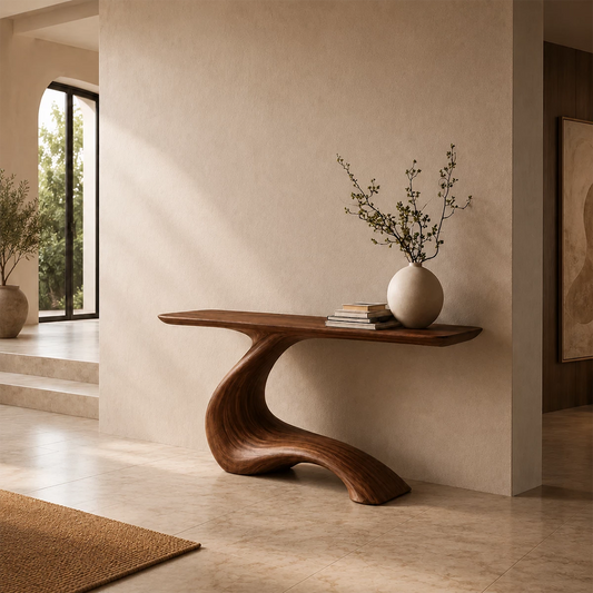 Sculptural Curved Wood Console Table – Organic Natural Wood Entryway Table for Modern Interior - Livewoodcraft