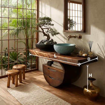 Sculptural Floating Bathroom Vanity with Curved Storage Base in Natural Solid Wood - Livewoodcraft - 9