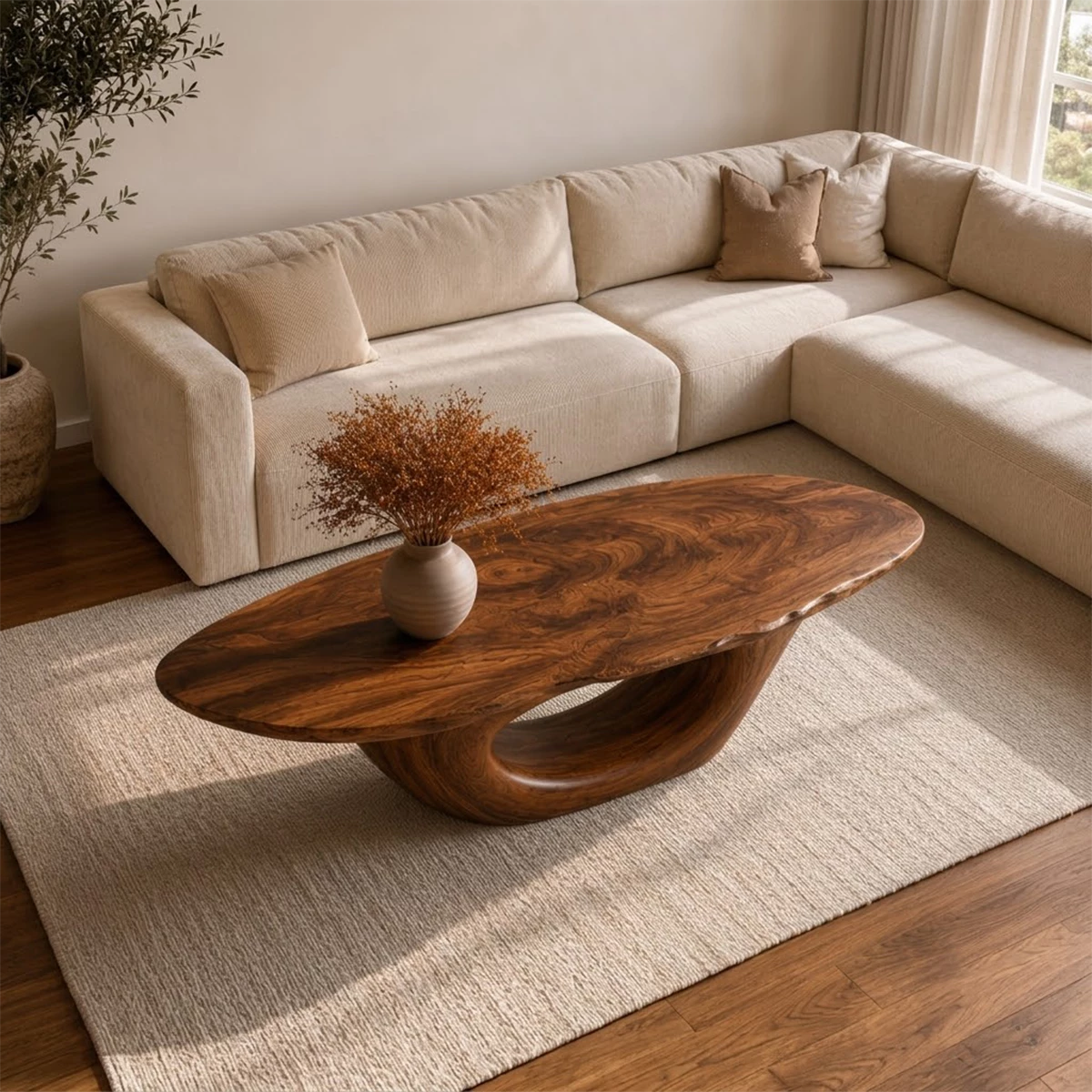 Sculptural Natural Solid Wood Coffee Table for Living Room - Livewoodcraft - 10