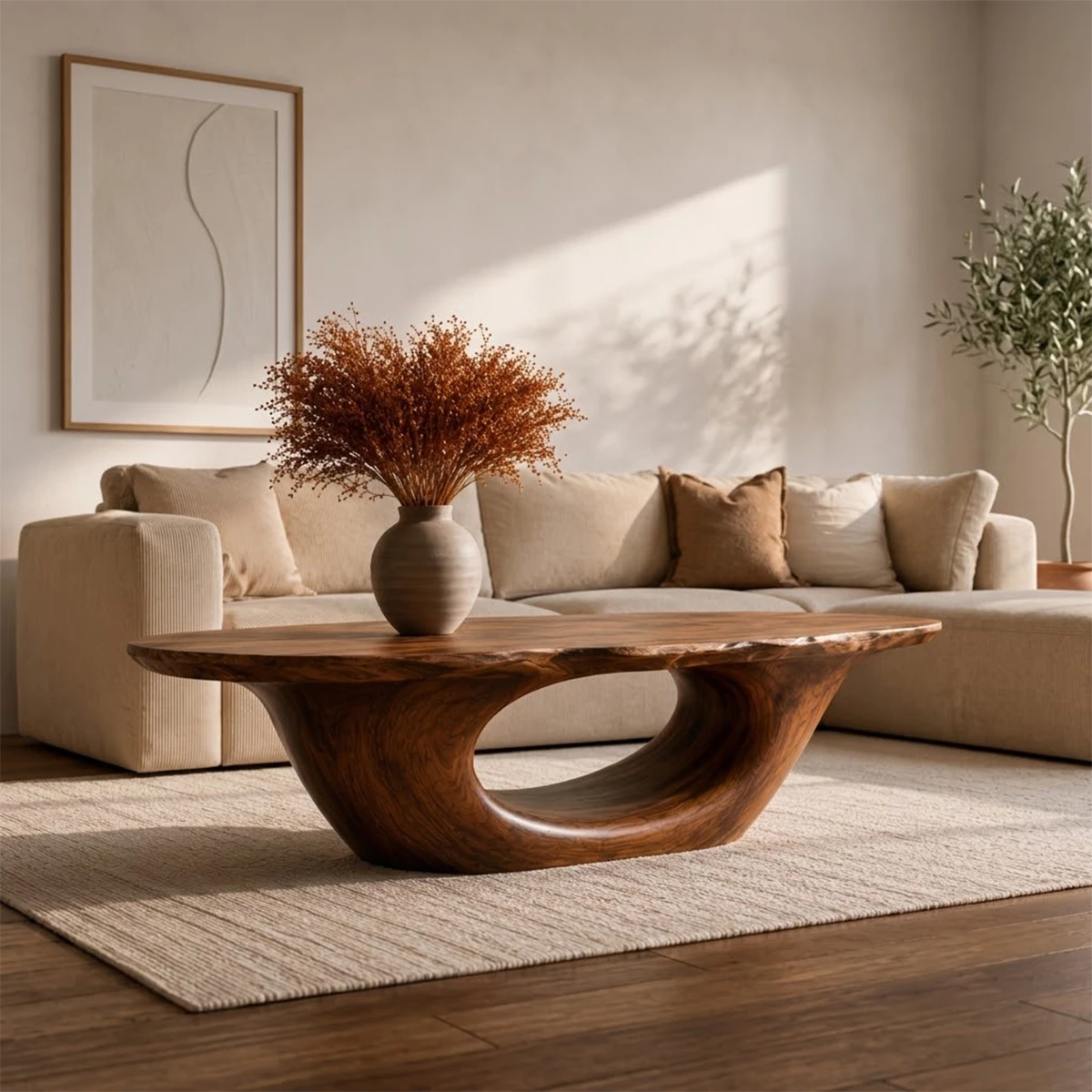Sculptural Natural Solid Wood Coffee Table for Living Room - Livewoodcraft - 12