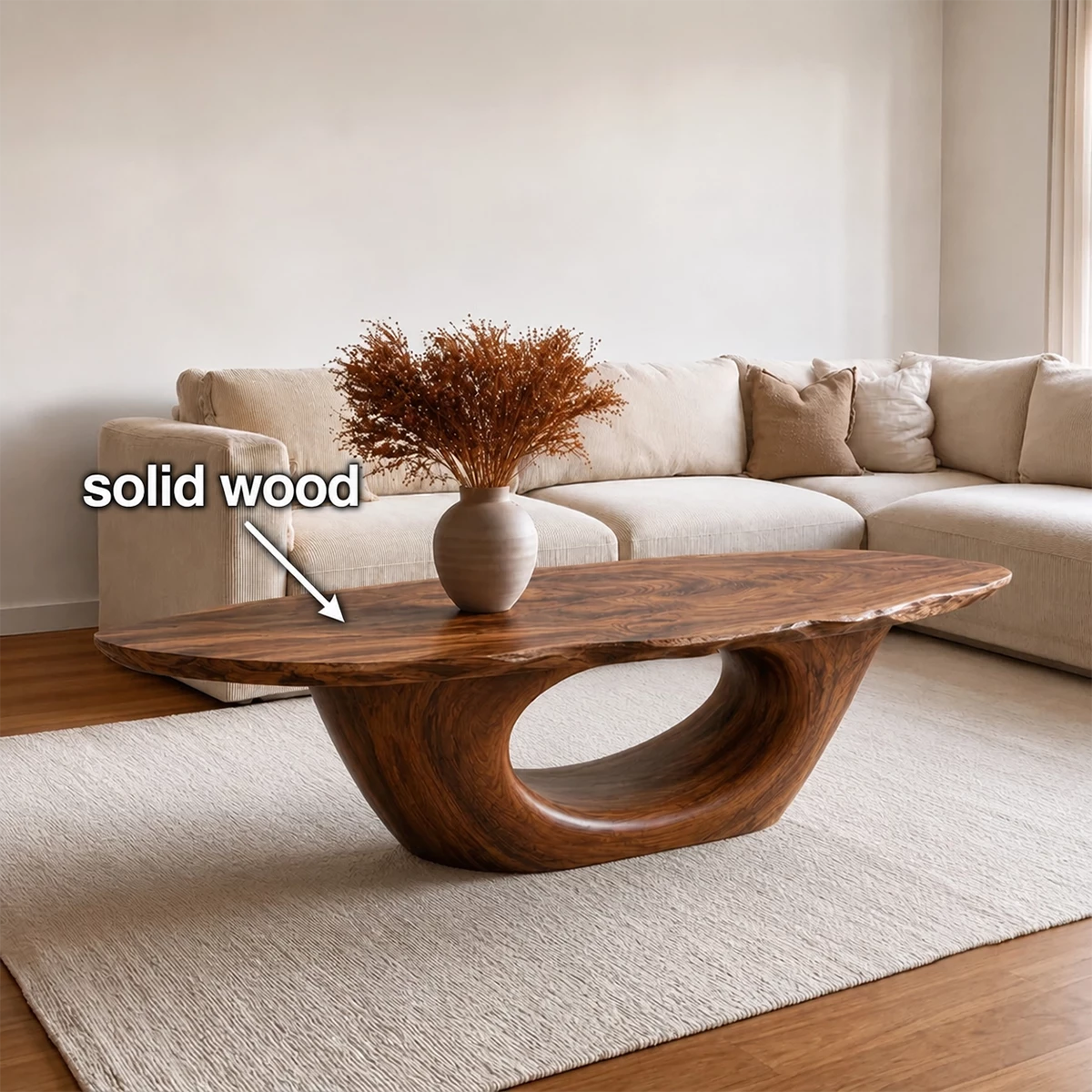 Sculptural Natural Solid Wood Coffee Table for Living Room - Livewoodcraft - 7