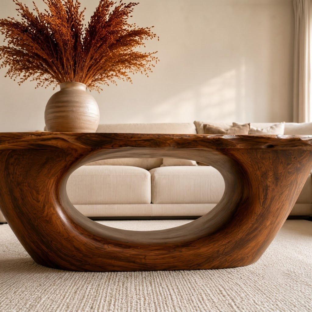 Sculptural Natural Solid Wood Coffee Table for Living Room - Livewoodcraft - 9