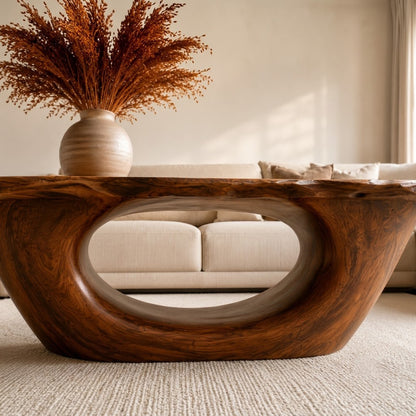 Sculptural Natural Solid Wood Coffee Table for Living Room - Livewoodcraft - 9