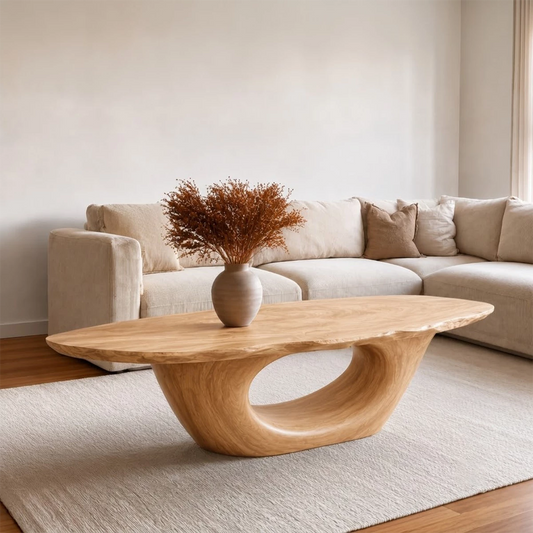 Sculptural Natural Solid Wood Coffee Table for Living Room - Livewoodcraft