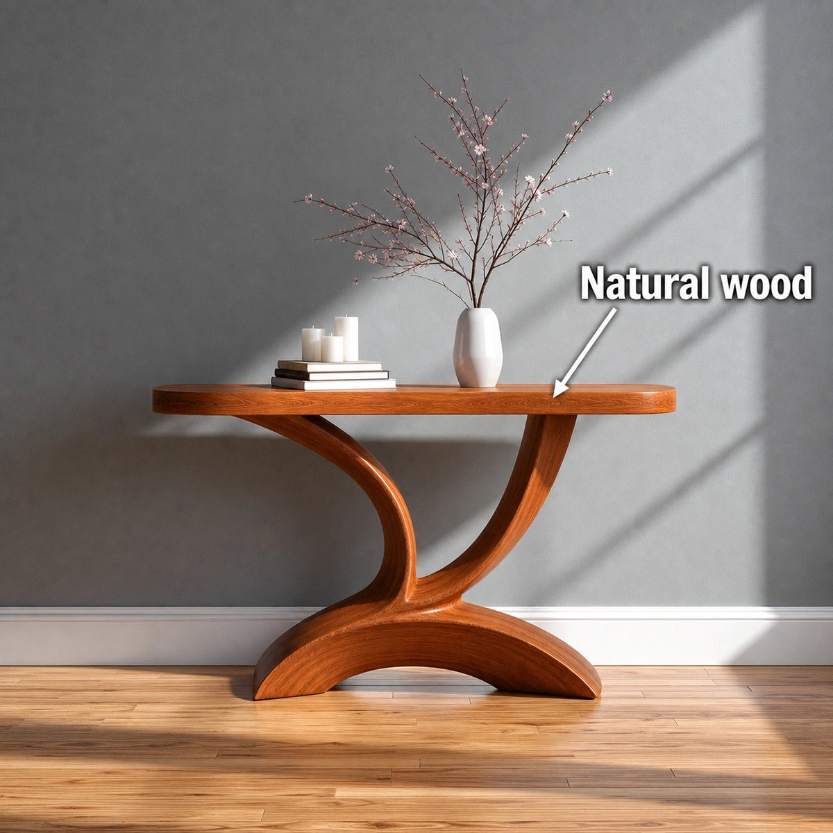 Sculptural Natural Solid Wood Console Table with Curved Pedestal Base - Livewoodcraft - 10