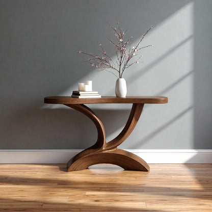 Sculptural Natural Solid Wood Console Table with Curved Pedestal Base - Livewoodcraft - 2