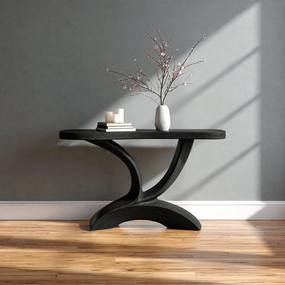 Sculptural Natural Solid Wood Console Table with Curved Pedestal Base - Livewoodcraft - 4