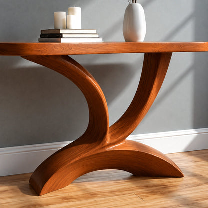 Sculptural Natural Solid Wood Console Table with Curved Pedestal Base - Livewoodcraft - 5