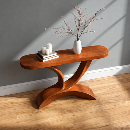 Sculptural Natural Solid Wood Console Table with Curved Pedestal Base - Livewoodcraft - 7