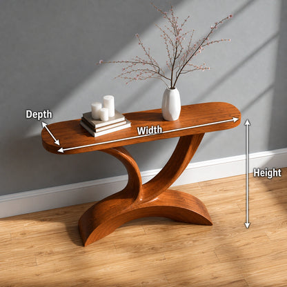 Sculptural Natural Solid Wood Console Table with Curved Pedestal Base - Livewoodcraft - 9