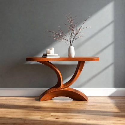 Sculptural Natural Solid Wood Console Table with Curved Pedestal Base - Livewoodcraft